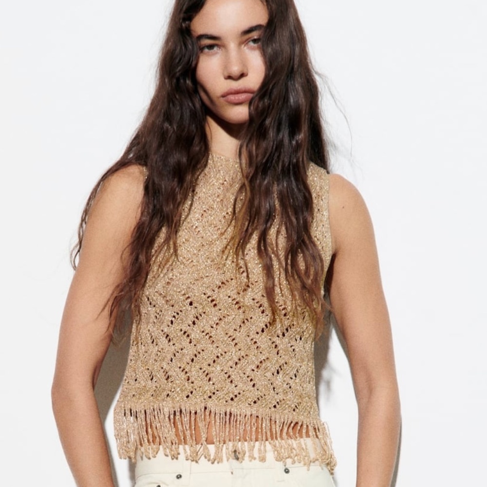 Zara limited edition knitted golden fringe top